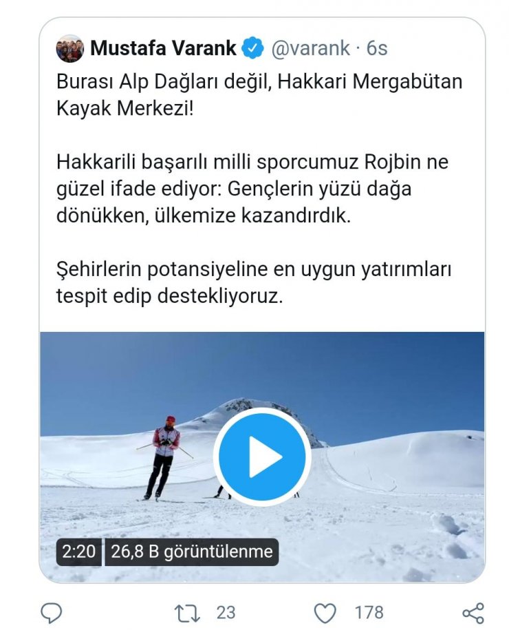 Bakan Varank: Burası Alp Dağları değil, Hakkari Mergabütan Kayak Merkezi