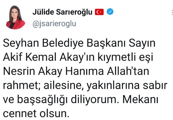 Seyhan Belediye Başkanı Akay'ın Eşi Koronavirüsten Yaşamını Yitirdi