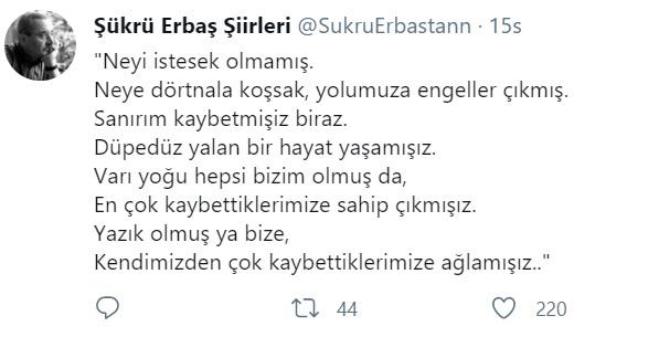 Şair Erbaş'ı Kızdıran Paylaşım